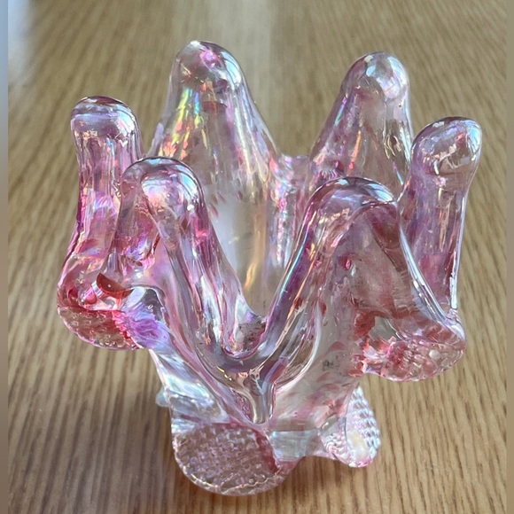 Other - Pink Chalet Carnival Art Glass Vintage Iridescent Glassware